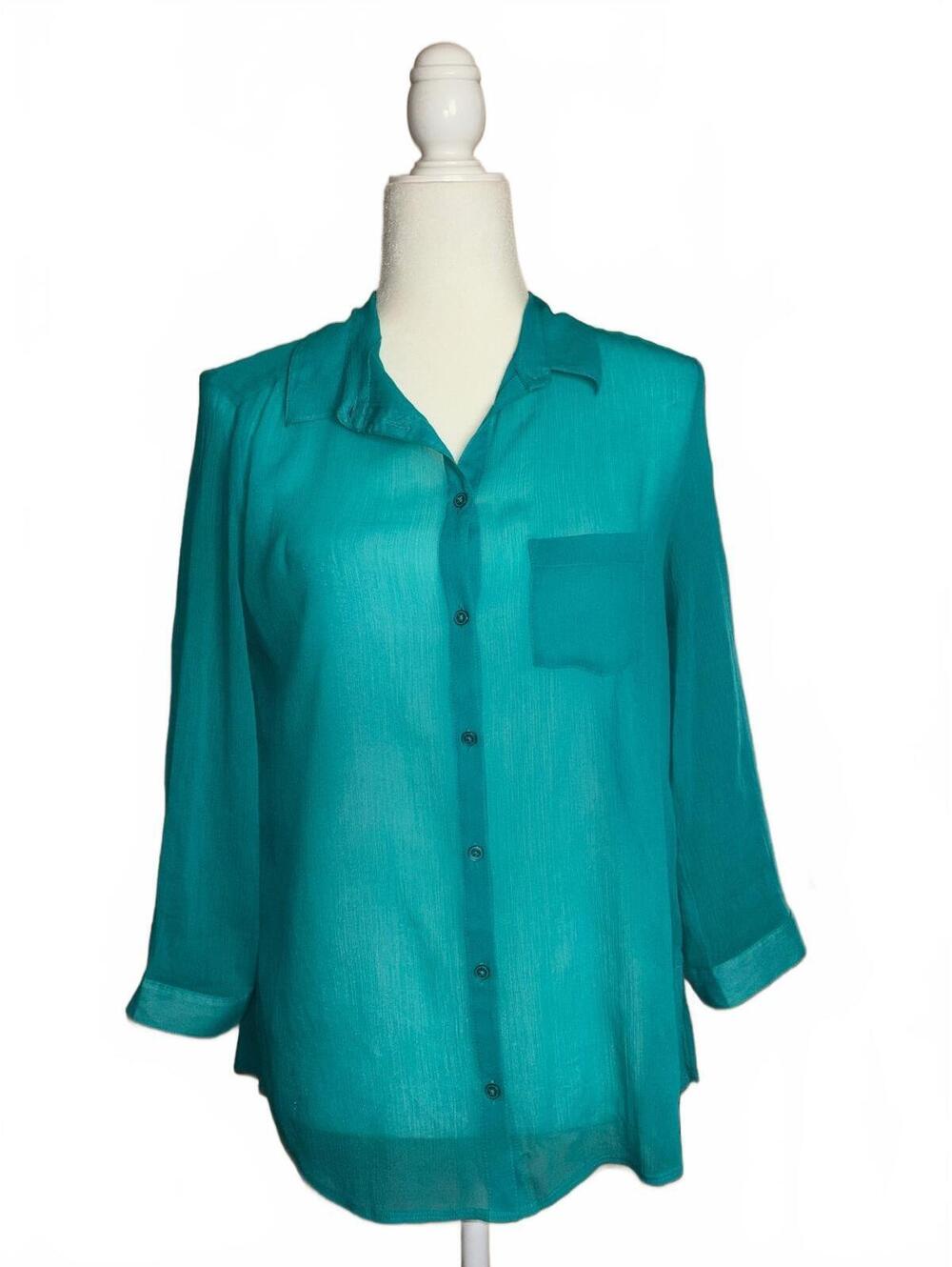 Aerie Silk-Like Button up 3/4 sleeve turquoise blouse